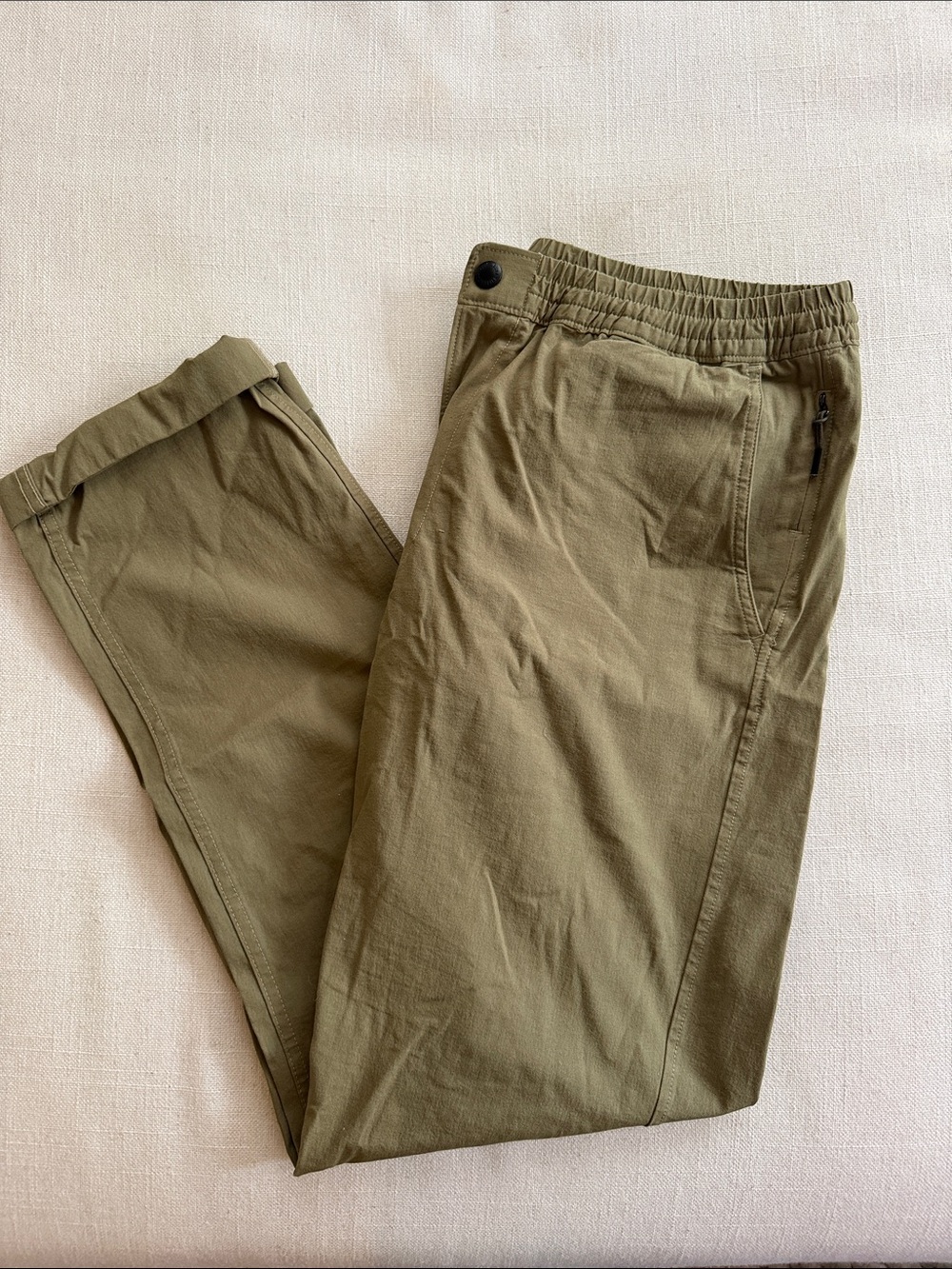 Buck Mason Olive Green Cargo Pants with Elastic Waist